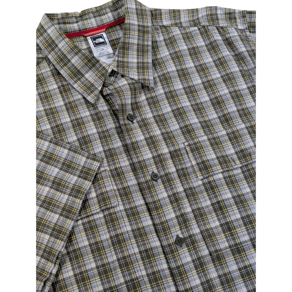 The North Face Shirt Men's Large Brown Yellow White Plaid Short Sleeve Button Up